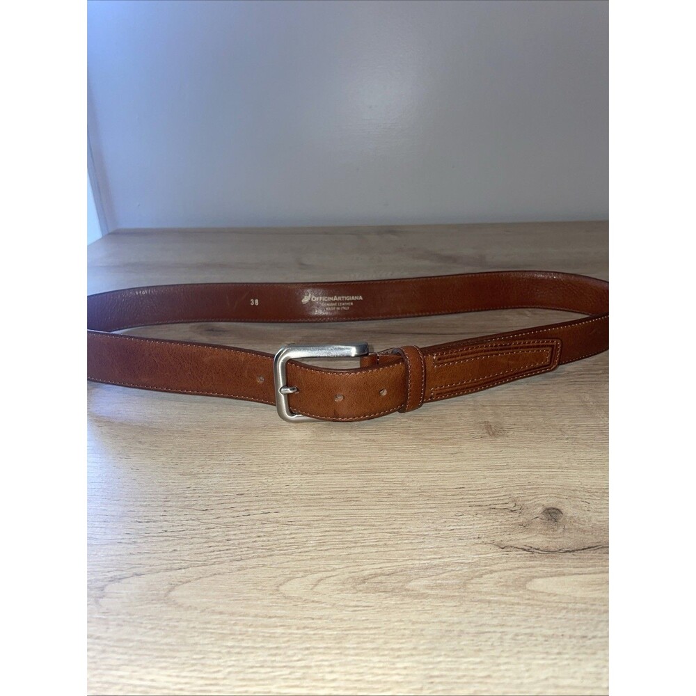 Officina Artigiana Men's Brown Leather Dress Belt Size 38 Made In Italy